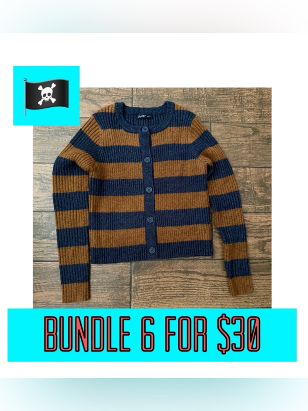 🏴‍☠️6 for $30🏴‍☠️ Blue & Brown Striped Aster Button Down Sweater